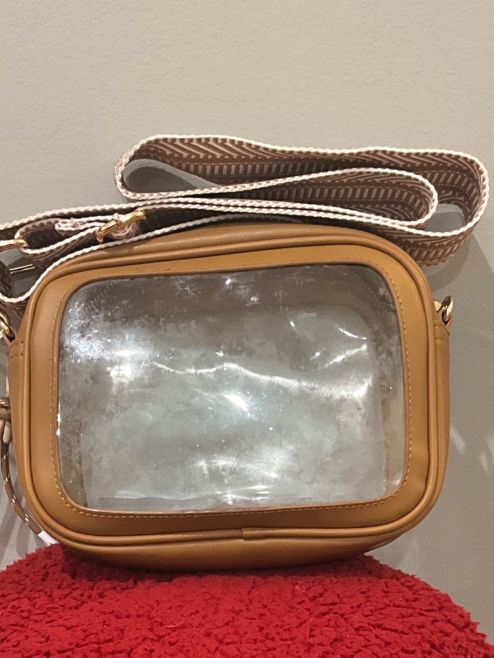 Shiraleah Tan Clear Front Crossbody with Woven Strap